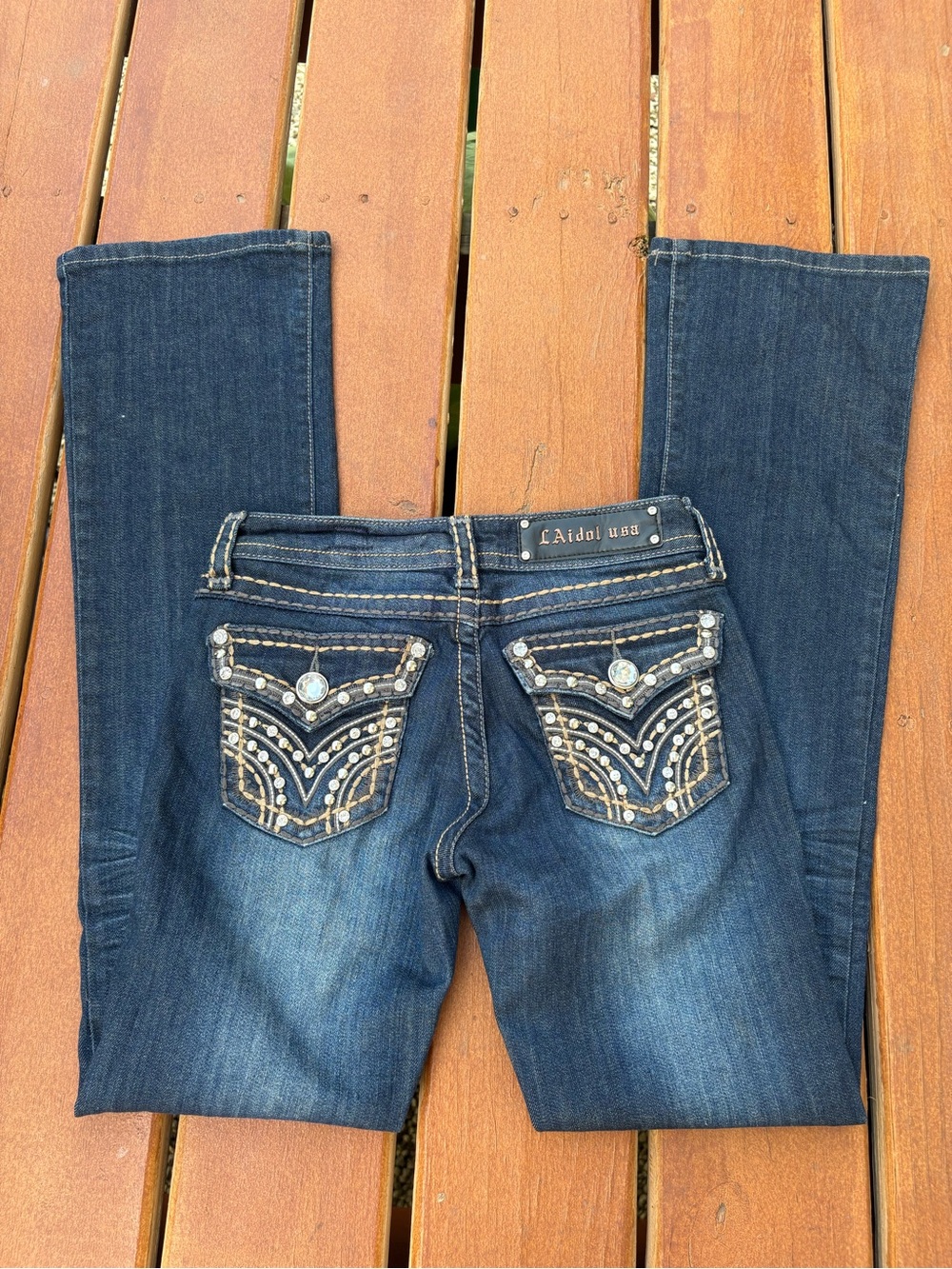 L.A. idol Blue Boot Cut Jeans with Embellished Back Pockets Mcbling Y2K Western